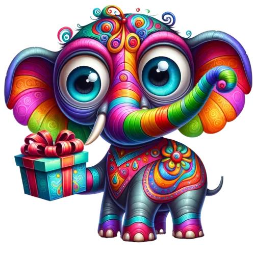 Elephant holding a gift